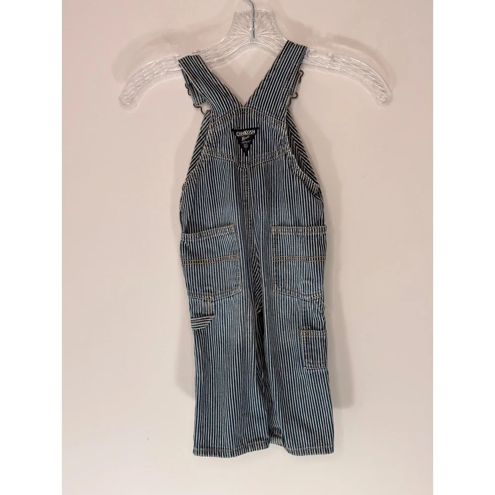 OshKosh B'gosh Bib Overalls Blue Railroad Striped Denim One Piece 2015 12 months